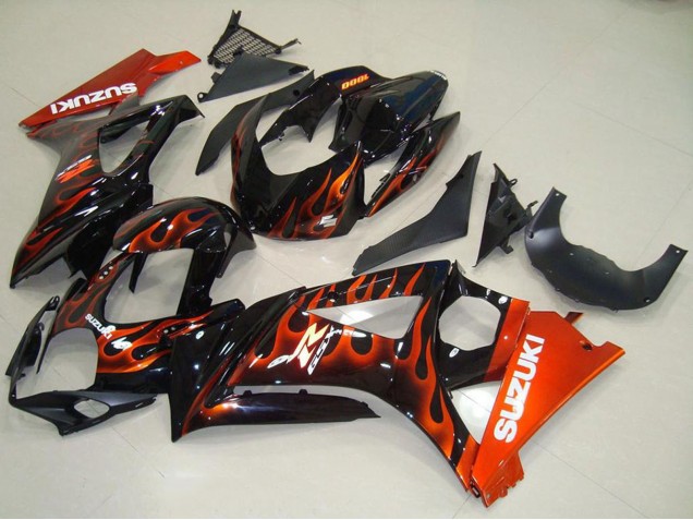 Billige Suzuki GSXR 1000 Motorrad Verkleidung 2007-2008 - Glanzendes Schwarz Orange Flamme