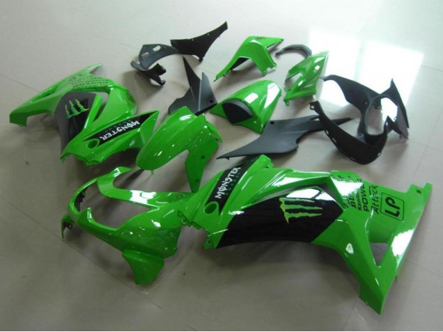Billige Kawasaki ZX250R Motorrad Verkleidung 2008-2012 - Grun Glanzendes Schwarz Monster