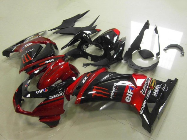 Billige Kawasaki ZX250R Motorrad Verkleidung 2008-2012 - Bonbon Rot Glanzendes Schwarz Elf Touch4 Monster