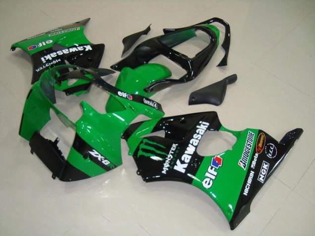 Billige Kawasaki ZX6R Motorrad Verkleidung 2000-2002 - Grun Glanzendes Schwarz Monster