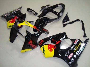 Billige Kawasaki ZX6R Motorrad Verkleidung 2000-2002 - Glanzendes Schwarz Gelb Red Bull