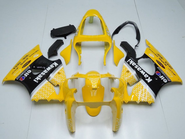 Billige Kawasaki ZX6R Motorrad Verkleidung 2000-2002 - Gelb Weiss Schwarz Elf Bridgestone