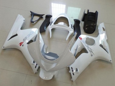 Billige Kawasaki ZX6R Motorrad Verkleidung 2003-2004 - Weiss mit Silber Aufkleber