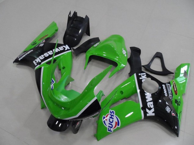 Billige Kawasaki ZX6R Motorrad Verkleidung 2003-2004 - Grun Weiss Schwarz Fuchs
