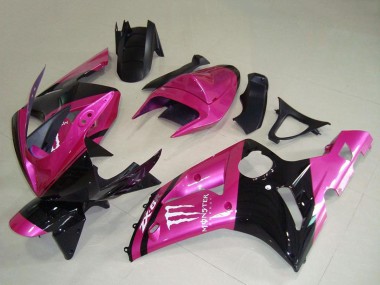 Billige Kawasaki ZX6R Motorrad Verkleidung 2003-2004 - Rosa Schwarz Weiss Monster
