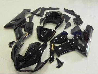 Billige Kawasaki ZX6R Motorrad Verkleidung 2005-2006 - Glanzendes Schwarz Gold Aufkleber