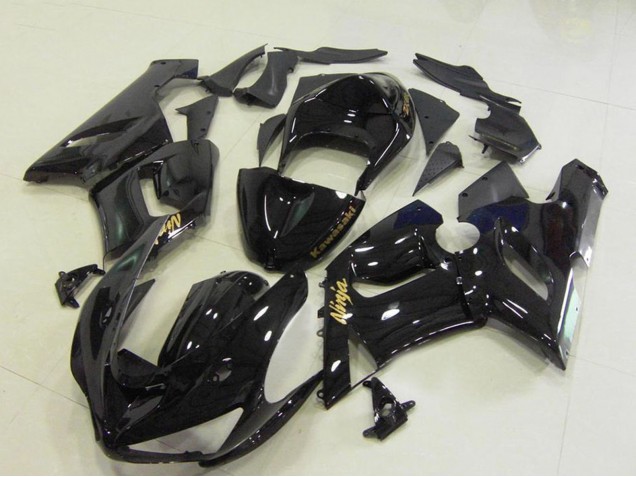 Billige Kawasaki ZX6R Motorrad Verkleidung 2005-2006 - Glanzendes Schwarz Gold Aufkleber