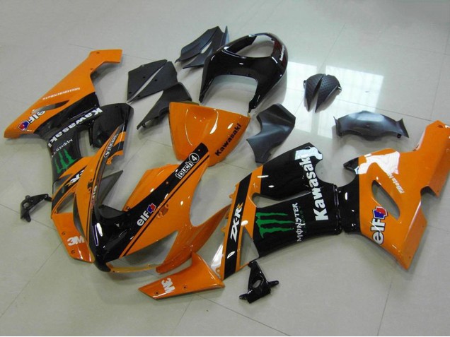 Billige Kawasaki ZX6R Motorrad Verkleidung 2005-2006 - Orange Schwarz Grun Monster