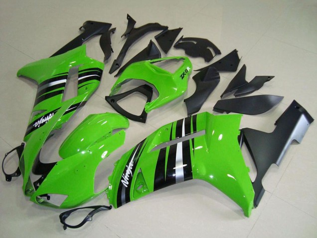 Billige Kawasaki ZX6R Motorrad Verkleidung 2007-2008 - Grun und Silber Streifen