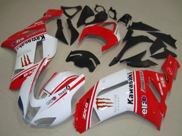 Billige Kawasaki ZX6R Motorrad Verkleidung 2007-2008 - Rot und Weiss