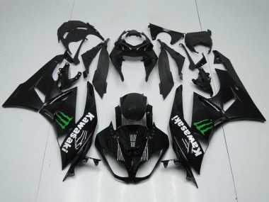 Billige Kawasaki ZX6R Motorrad Verkleidung 2009-2012 - Glanzendes Schwarz Grun Monster