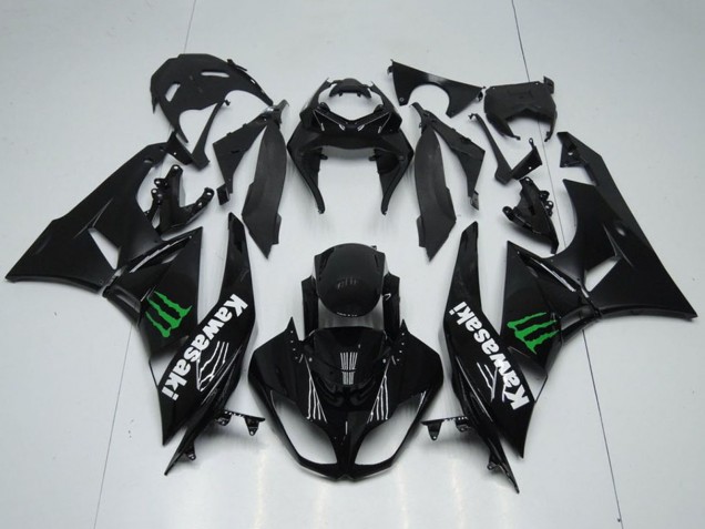 Billige Kawasaki ZX6R Motorrad Verkleidung 2009-2012 - Glanzendes Schwarz Grun Monster