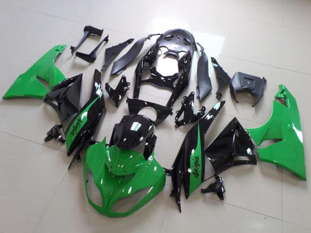 Billige Kawasaki ZX6R Motorrad Verkleidung 2009-2012 - Grun Glanzendes Schwarz