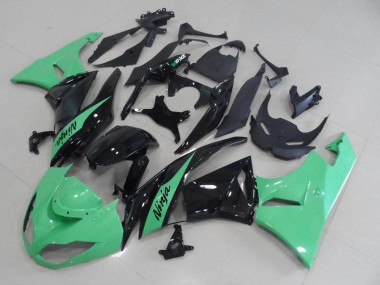 Billige Kawasaki ZX6R Motorrad Verkleidung 2009-2012 - Hellgrun Glanzendes Schwarz
