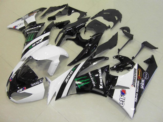Billige Kawasaki ZX6R Motorrad Verkleidung 2009-2012 - Weiss Glanzendes Schwarz Grun Elf Touch4 Monster Bridgestone