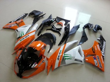 Billige Kawasaki ZX6R Motorrad Verkleidung 2009-2012 - Orange Weiss Glanzendes Schwarz Grun Elf Bridgestone Monster