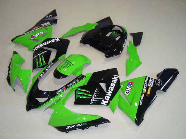 Billige Kawasaki ZX10R Motorrad Verkleidung 2004-2005 - Grun Schwarz Monster Elf