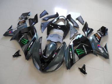 Billige Kawasaki ZX10R Motorrad Verkleidung 2006-2007 - Glanzendes Schwarz Matt Schwarz Grun Elf Touch4 Monster Energy