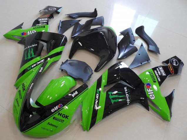 Billige Kawasaki ZX10R Motorrad Verkleidung 2006-2007 - Grun Glanzendes Schwarz Monster Rennen