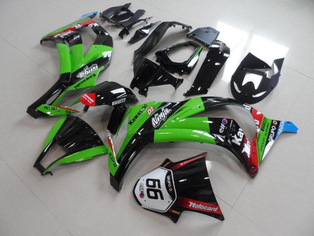 Billige Kawasaki ZX10R Motorrad Verkleidung 2011-2015 - Grun Rot Glanzendes Schwarz KIPS Motocard Elf 66
