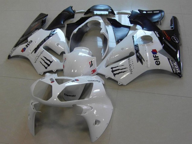 Billige Kawasaki ZX12R Motorrad Verkleidung 2002-2006 - Weiss Glanzendes Schwarz Monster