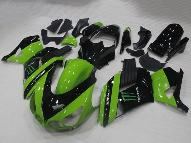 Billige Kawasaki ZX14R ZZR1400 Motorrad Verkleidung 2006-2011 - Grun Glanzendes Schwarz Monster