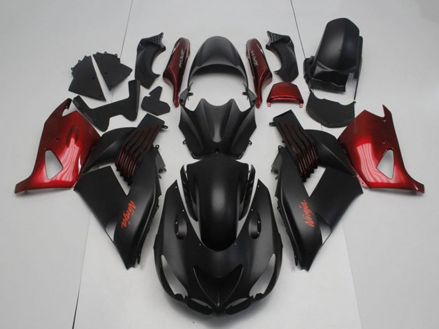 Billige Kawasaki ZX14R ZZR1400 Motorrad Verkleidung 2006-2011 - Matt Schwarz Rot Ninja