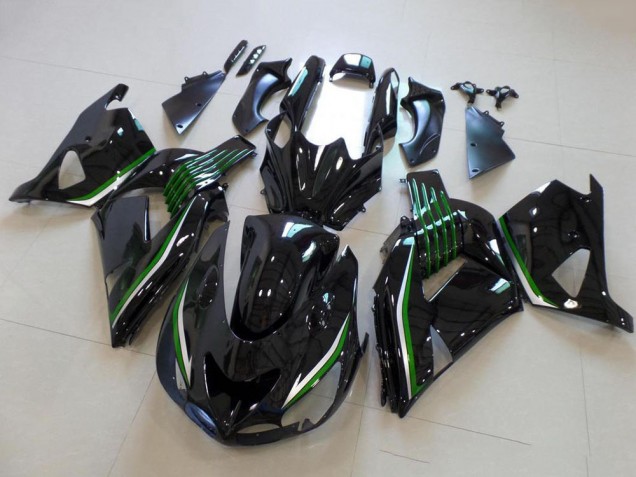 Billige Kawasaki ZX14R ZZR1400 Motorrad Verkleidung 2006-2011 - Glanzendes Schwarz Grun Linie