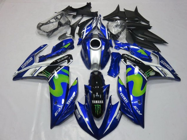Billige Yamaha YZF R3 Motorrad Verkleidung 2015-2018 - Blau Weiss Schwarz Grun MoviStar Monster