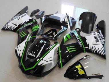 Billige Yamaha YZF R1 Motorrad Verkleidung 2000-2001 - Glanzendes Schwarz Weiss Grun Monster