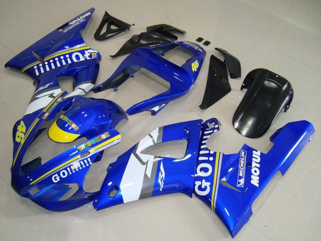 Billige Yamaha YZF R1 Motorrad Verkleidung 2000-2001 - Blau Weiss Gelb Motul 46