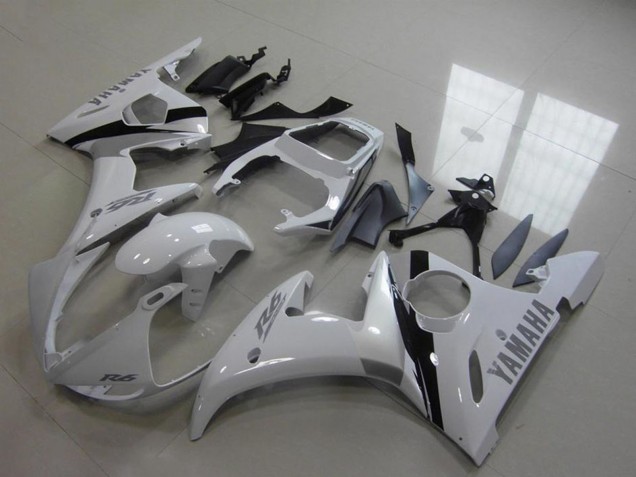 Billige Yamaha YZF R6 Motorrad Verkleidung Kit 2003-2004 - Weiss Glanzendes Schwarz