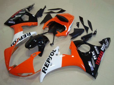 Billige Yamaha YZF R6 Motorrad Verkleidung 2003-2004 - Orange Weiss Glanzendes Schwarz Repsol