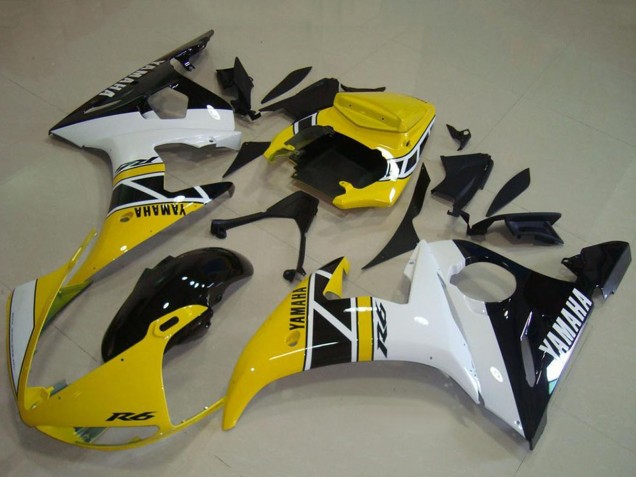 Billige Yamaha YZF R6 Motorrad Verkleidung 2003-2004 - Gelb Weiss Glanzendes Schwarz Jubilaum