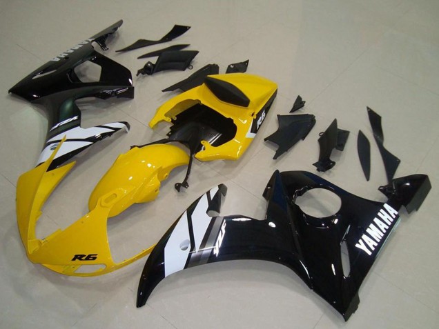 Billige Yamaha YZF R6 Motorrad Verkleidung 2003-2004 - Gelb Weiss Glanzendes Schwarz