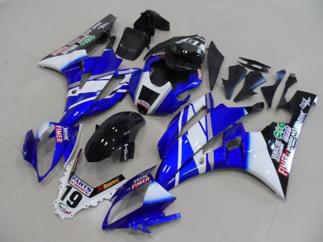 Billige Yamaha YZF R6 Motorrad Verkleidung 2006-2007 - Weiss Blau Glanzendes Schwarz Fimer Yamalube
