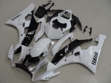 Billige Yamaha YZF R6 Motorrad Verkleidung 2006-2007 - Weiss Glanzendes Schwarz