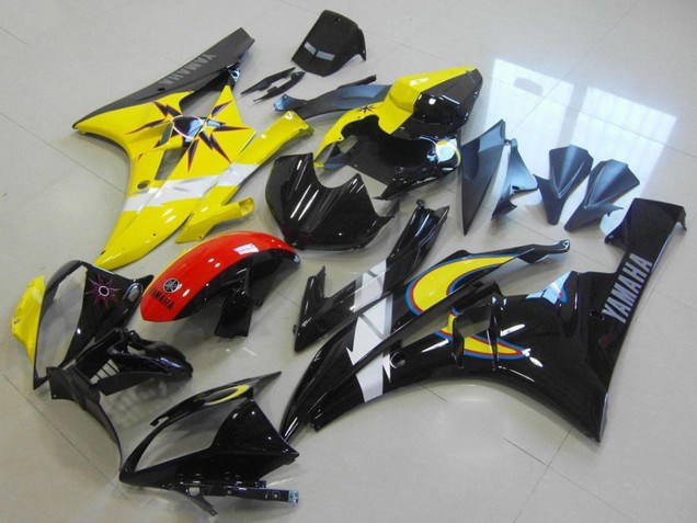 Billige Yamaha YZF R6 Motorrad Verkleidung 2006-2007 - Gelb Weiss Rot Glanzendes Schwarz