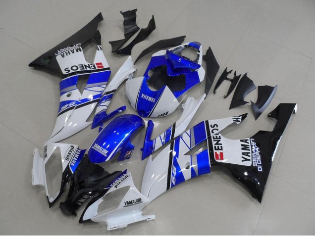 Billige Yamaha YZF R6 Motorrad Verkleidung 2008-2016 - Weiss Blau Glanzendes Schwarz ENEOS Yamalube