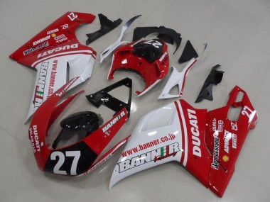 Billige Ducati 1098 Motorrad Verkleidung 2007-2014 - Weiss Rot Glanzendes Schwarz Banner 27