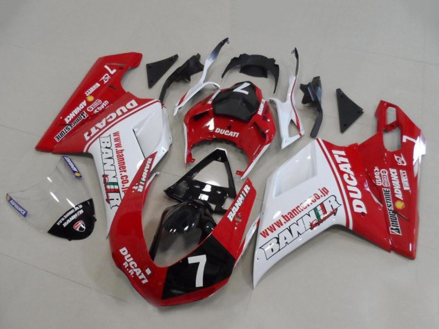 Billige Ducati 848 1098 1198 Motorrad Verkleidung 2007-2014 - Weiss Rot Glanzendes Schwarz Banner 7