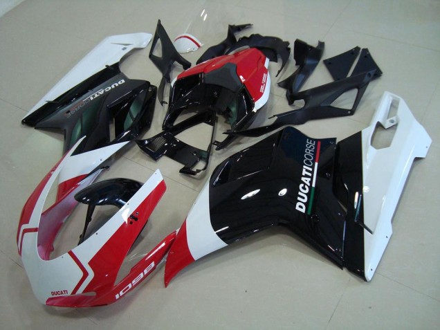 Billige Ducati 1098 Motorrad Verkleidung 2007-2014 - Weiss Rot Glanzendes Schwarz Corse