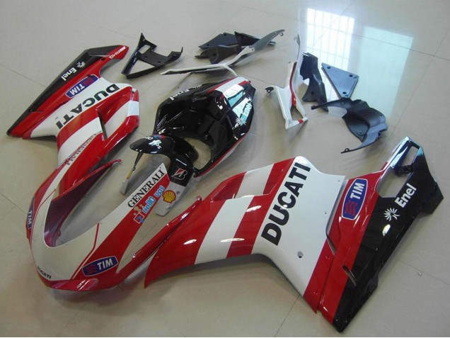 Billige Ducati 848 1098 1198 Motorrad Verkleidung 2007-2014 - Weiss Rot Schwarz Generali Tim