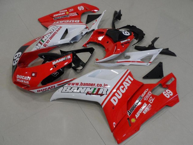 Billige Ducati 848 1098 1198 Motorrad Verkleidung 2007-2014 - Weiss Rot Glanzendes Schwarz Banner 69