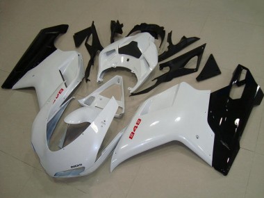 Billige Ducati 848 Motorrad Verkleidung 2007-2014 - Weiss Glanzendes Schwarz