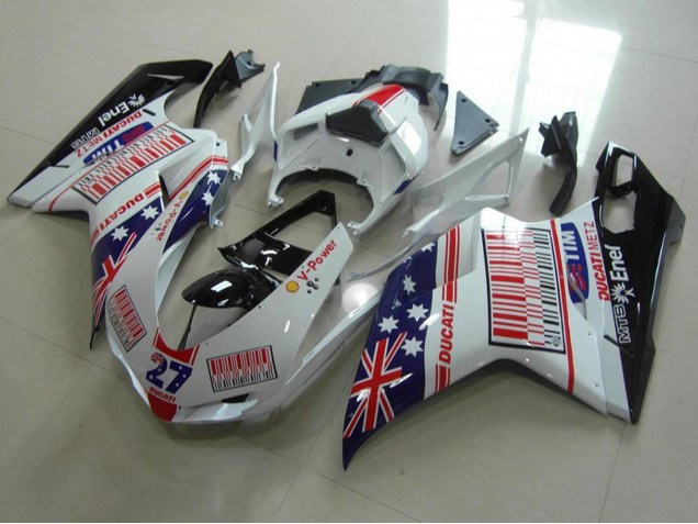 Billige Ducati 848 1098 1198 Motorrad Verkleidung 2007-2014 - Weiss Blau Rot Glanzendes Schwarz American Flag Tim 27