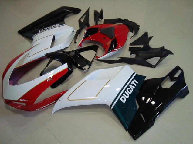 Billige Ducati 1098 Motorrad Verkleidung 2007-2014 - Weiss Rot Glanzendes Schwarz
