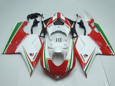 Billige Ducati 1098 Motorrad Verkleidung 2007-2014 - Weiss Rot Grun Streifen