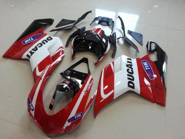 Billige Ducati 848 1098 1198 Motorrad Verkleidung 2007-2014 - Weiss Rot Glanzendes Schwarz Tim