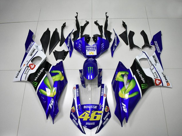 Billige Yamaha YZF R6 Motorrad Verkleidung 2017-2025 - Weiss Blau Schwarz Grun Monster MoviStar 46